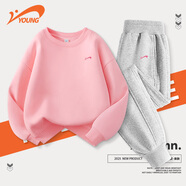 貴人鳥(niǎo)童裝女童運動(dòng)套裝春秋款兒童紫色秋裝女孩薄衛衣青少年秋季兩件套