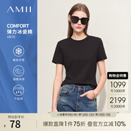AMII2025夏季短袖女t恤新款潮流通勤風(fēng)冰瓷棉修身彈力短袖女 黑色 M