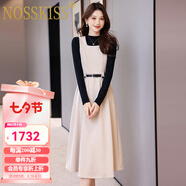 NOSSKISS奢侈高檔品牌長(cháng)袖連衣裙女2025年秋冬新款氣質(zhì)收腰顯瘦毛呢套裝裙 米色 M 建議110斤以?xún)?
                                         title=