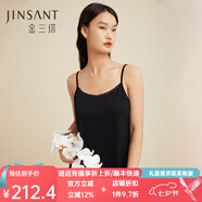 金三塔真絲睡衣女100%桑蠶絲簡(jiǎn)約真絲吊帶裙睡裙 黑色【有花邊】 M