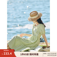 茵曼（INMAN）七七同款連衣裙2025夏女裝新款田園純棉提花方領(lǐng)A字泡泡袖蛋糕裙 淡綠色 L