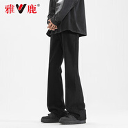 雅鹿微喇牛仔褲男款秋季美式高街vibe直筒男士微喇褲秋季男生拖地褲子 黑色 M 推薦105-115斤