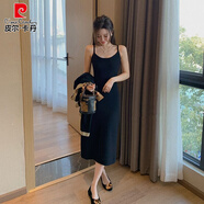 皮爾卡丹（pierre cardin）2025新款法式高級(jí)感氣質(zhì)小香風(fēng)針織吊帶連衣裙子兩件套裝女春秋季 黑色外套+吊帶裙 S