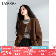 lagogo美拉德毛呢短款外套女拉谷谷2024年冬季新款高級感圓領(lǐng)上衣 咖啡色(U1) S