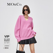MO&Co.羊毛針織衫紅色毛衣女秋冬寬松鏈條學(xué)院風(fēng)羊毛針織開(kāi)衫高級感 玫紅色-第1批 S 160