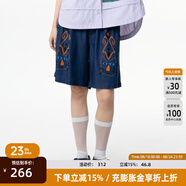 幻走（MOVEUP）2025夏季新款.FUN系列萊賽爾松緊腰繡花牛仔短褲女 牛仔藍 M