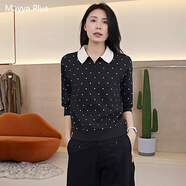 Mayya Plus氛圍感撞色娃娃領(lǐng)波點(diǎn)針織衫女早秋中袖減齡上衣 碳灰色 S