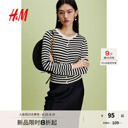 H&M女裝毛針織衫秋季薄款時尚法式慵懶短款打底衫m(xù)iu系開衫0579541 黑色/條紋 L 170/104