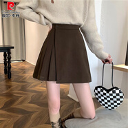 皮爾卡丹（pierre cardin）秋冬毛呢百褶短裙梨形身材大碼胖mm微胖冬天配毛衣美拉德半身裙女 咖啡色 內帶安全褲 M 【100-110斤】