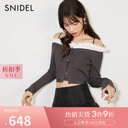 SNIDEL秋冬一字領(lǐng)荷葉邊露肩吊帶針織開衫上衣SWNT244179 灰色 均碼 （F）