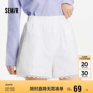 森馬（Semir）休閑褲女寬松松緊腰溫柔2025夏季甜美風(fēng)蕾絲花邊短褲109325125002