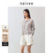 納薇（naivee）商場同款25夏新款高智感學(xué)院風(fēng)菱格紋針織開衫長袖 中灰 S 155/80A/S