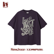 江南先生NewJNXS美式復古字母磨砂印重磅短袖T恤男夏潮寬松裝tee 紫色 S