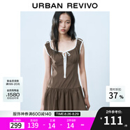 UR七夕2025春季新款女裝撞色蕾絲飄帶U領(lǐng)無袖修身連衣裙UYY750014 深棕色 (偏短) L