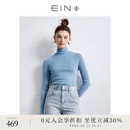 EIN【無縫針織】EIN言綿羊毛堆堆領(lǐng)修身針織衫打底衫上衣女裝秋款 淺藍(lán) M