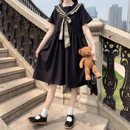 DOGHC女大童連衣裙7-15歲夏裝中大童韓版初中小學(xué)生女孩寬松裙子學(xué)院風(fēng) 黑色 140