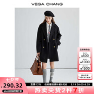 VEGA CHANG赫本風(fēng)羽絨大衣女冬學(xué)院風(fēng)高級感黑色毛呢大衣潮 黑色（南方版） S