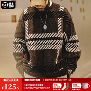 馬登工裝 美式復(fù)古雪尼爾圣誕毛衣男秋季撞色加厚保暖打底套頭針織衫 棕間條 寬松偏大 L