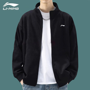 李寧衛(wèi)衣男士春秋季圓領(lǐng)長袖上衣保暖打底衫寬松休閑跑步健身運(yùn)動外套 黑色-立領(lǐng)開衫【春秋厚度】 2XL /185 (170-185斤)