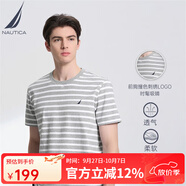 諾帝卡（NAUTICA）【單件直降】男裝夏季全棉雙面布簡(jiǎn)約條紋圓領(lǐng)短袖T恤男TE3222 灰色0GH（232） M