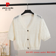 皮爾卡丹（pierre cardin）品牌斷碼撿漏2025夏季寬松短袖開(kāi)衫半鏤空披肩外套短款上衣女 杏色 均碼