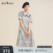 謎底純棉短袖連衣裙2022夏新款復古田園收腰花色中長(cháng)裙222ML0707 深豆綠花 XL