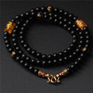 萬(wàn)寶資黑曜石泰國佛牌鏈佛珠項鏈掛鏈子男女守護神貔貅吊墜掛繩飾品 B款8毫米珠鏈長(cháng)75厘米