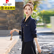 皮爾卡丹（pierre cardin）短款小香風(fēng)外套女春秋2025新款名媛氣質(zhì)時(shí)尚小個(gè)子修身精致上衣 藏青色 S