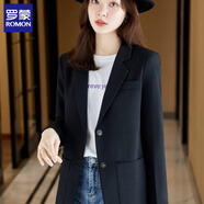 羅蒙（ROMON）休閑西服外套女2025年秋季新款韓版寬松百搭通勤中長款上衣服 黑色 S 80-95斤