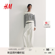 H&M女裝毛針織衫秋季薄款時尚法式慵懶短款打底衫m(xù)iu系開衫0579541 白色/黑色條紋 M 165/96