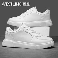 西遇（Westlink）男鞋秋季2025新款爆款厚底增高防滑休閑板鞋情侶款潮流百搭小白鞋 白色 單層 41 （標準運動鞋尺碼）