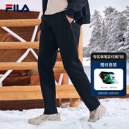 斐樂(lè )（FILA） 官方男子針織長(cháng)褲冬季新款加絨休閑商務(wù)通勤休閑褲 正黑色-BK 4XL 190/102B