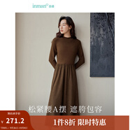 茵曼（INMAN）2025秋冬女裝新款燈芯絨連衣裙新品長(zhǎng)袖休閑針織禮服中長(zhǎng)裙子 咖啡色 S