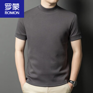 羅蒙（ROMON）曼巴棉短袖半高領(lǐng)t恤男士?jì)却畲虻咨狼锒局蓄I(lǐng)半袖休閑百搭上衣 D8809灰色 M