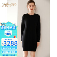 Homesee國際輕奢高檔連衣裙秋季新款加厚寬松山羊絨女中長(cháng)款純色圓領(lǐng)毛衣 黑色 M
