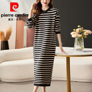 皮爾卡丹（pierre cardin）高端品牌羊毛衫減齡黑白條紋連衣裙女2025年新款針織過膝毛衣裙休 皮爾卡丹   黑色條紋 M 【100到110斤】