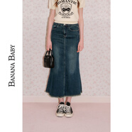 香蕉寶貝2025年夏季新款復古包臀魚(yú)尾裙女高腰顯瘦牛仔中長(cháng)裙 深藍 S