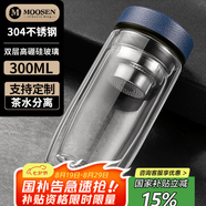 慕馨（moosen）玻璃杯水杯子泡茶杯商務辦公防摔隔熱定制印LOGO便攜耐高溫 【摔碎終生保賠】藍色300ml