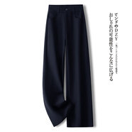 高端藏青色西裝加絨闊腿褲女秋冬季2025新款高腰垂感羊毛呢休閑褲 藏青色 - 長(cháng)褲 4XL (32)