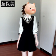 圣保美假兩件襯衫連衣裙女春秋季2025新款小個(gè)子韓系學(xué)院風(fēng)穿搭裙子短裙 假兩件連衣裙 S 碼