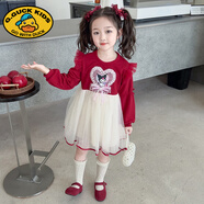 G.duck女孩服裝秋季服裝2025新生女?huà)肭锛拘∨⒓t色的春天和秋天公主服 紅色 110 cm