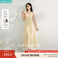 茵曼（INMAN）章若楠同款歐若風(fēng)法式吊帶連衣裙2025夏季新品女裝淡鵝黃色裙子 淺黃色 (方領(lǐng)) S