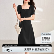 尚都比拉短袖連衣裙女夏季復(fù)古赫本風(fēng)氣質(zhì)通勤裙子中長款A(yù)字裙 雅黑色 XXL
