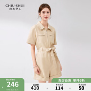 秋水伊人時(shí)尚休閑風(fēng)純棉連體褲夏季新款女收腰A字牛仔短褲 卡其色 L