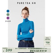 茶·愫【明星同款】puretea茶愫高領(lǐng)針織衫女堆堆袖打底毛衣秋季新款 湖藍(lán) M