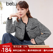 百圖betu女裝春季新款短外套高級感小香風(fēng)長(cháng)袖毛呢外套女2401T40 黑色 L