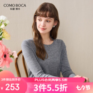 科蒙博卡2025春季新款精紡圓領(lǐng)羊毛衫女長袖薄款純色針織打底毛衣 煙灰色 L
