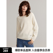 ELLE【100%綿羊毛】寬松圓領(lǐng)毛衣女2024冬裝新款慵懶軟糯毛針織衫 白色 M