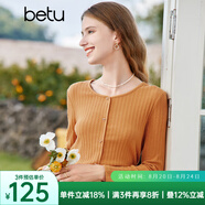 百圖betu女裝秋新款T恤圓領長袖精致蝴蝶結紐扣針織T恤女2308T19 橙色 XS