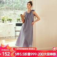 Olrain歐芮兒棕色無(wú)袖連衣裙女夏季新款寬松度假風(fēng)掛脖裙子沙灘裙 紫色 S
